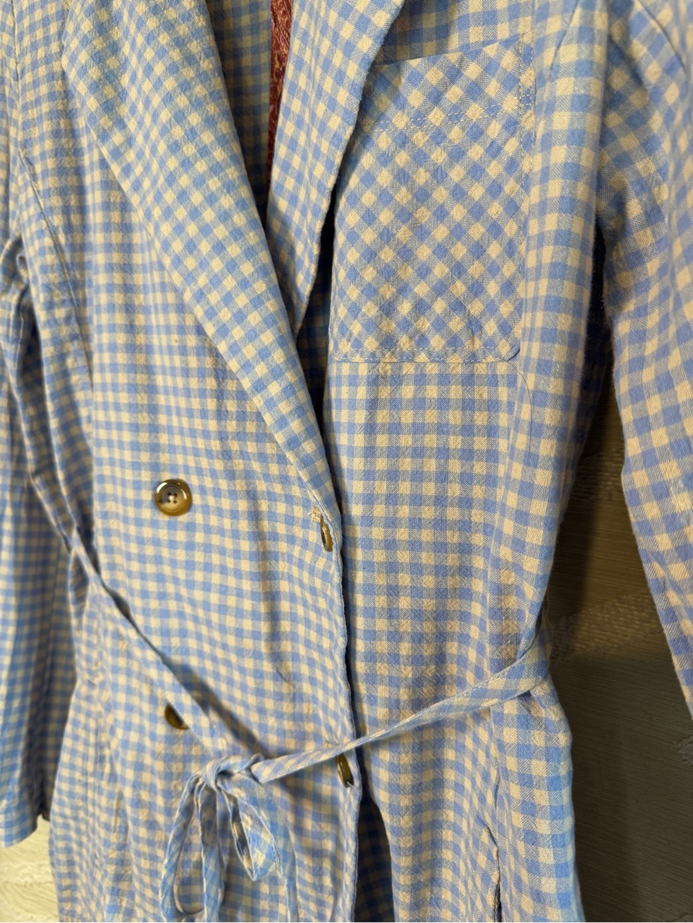 Free People Sweet & Salty Gingham Romper Women’s Size 6 Blue Linen Blend - Picture 4 of 9